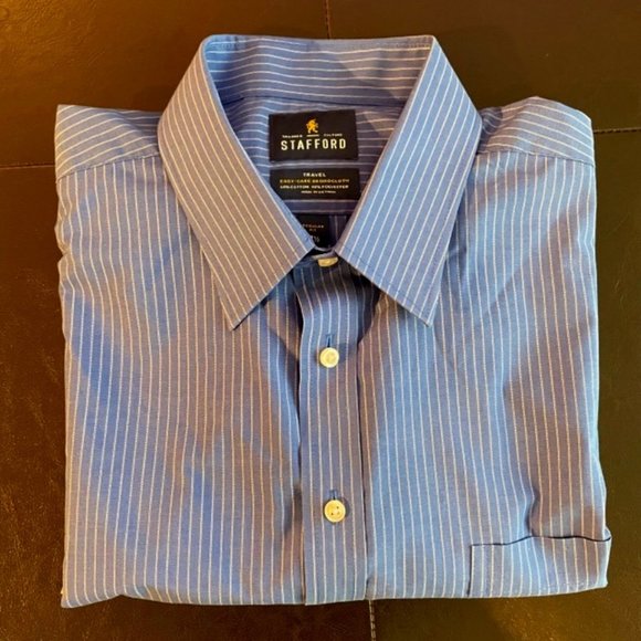 Stafford Mens Blue Stripes Short Sleeve 